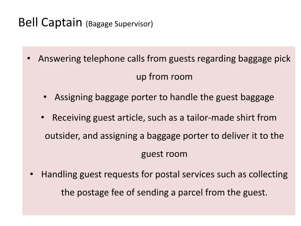 bell captain bagage supervisor