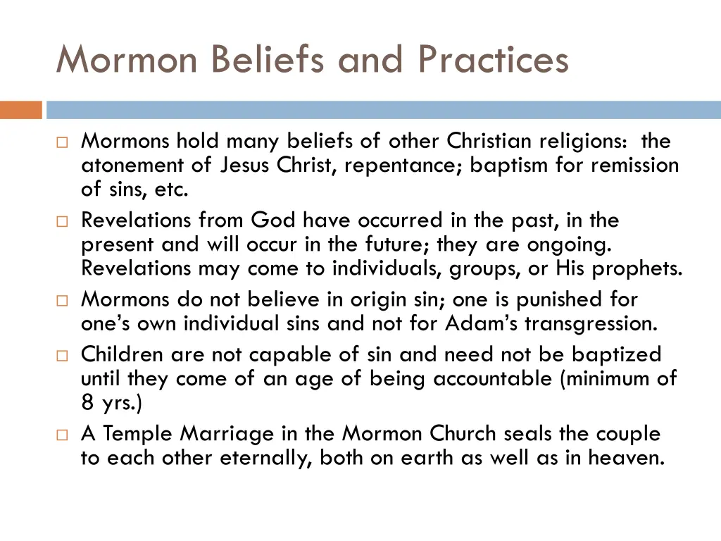 mormon beliefs and practices