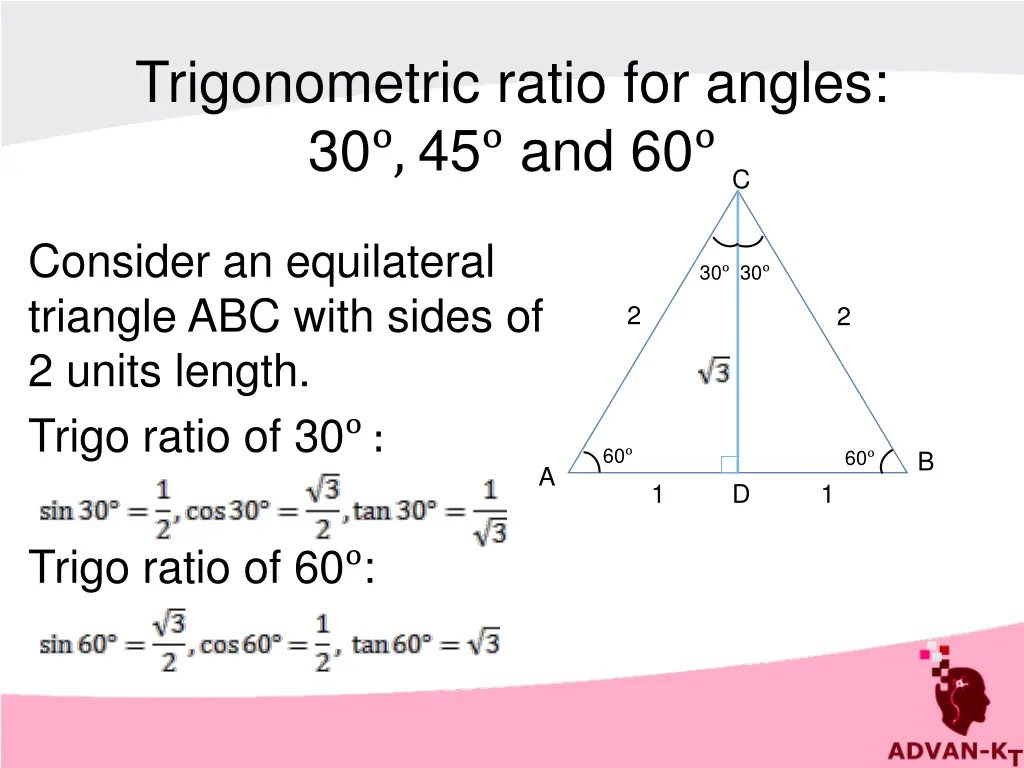 trigonometric ratio for angles 30 45 and 60