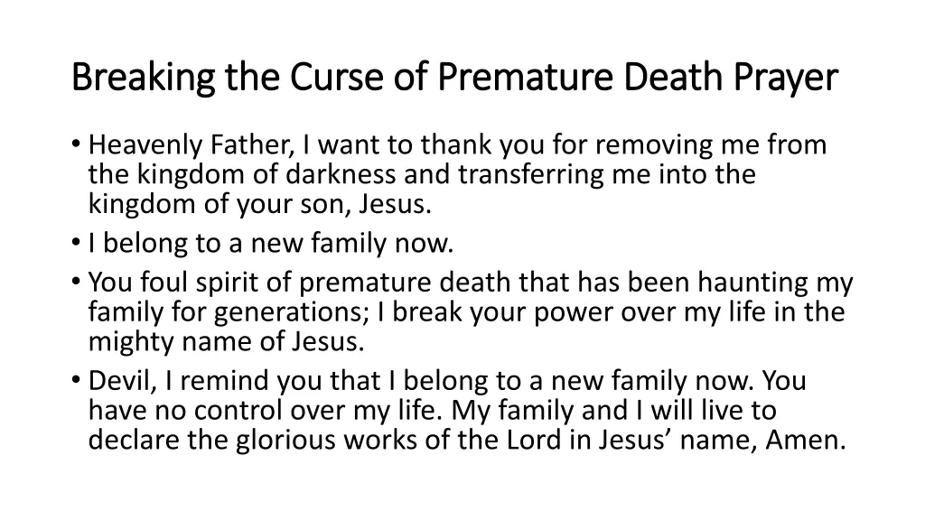 breaking the curse of premature death prayer