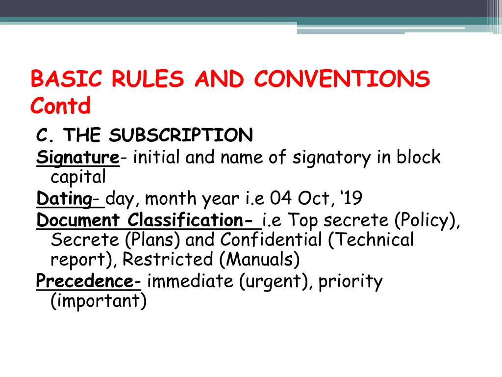 basic rules and conventions contd 1