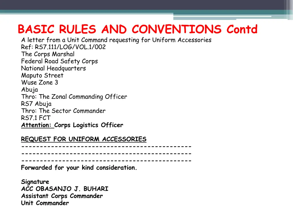 basic rules and conventions contd a letter from