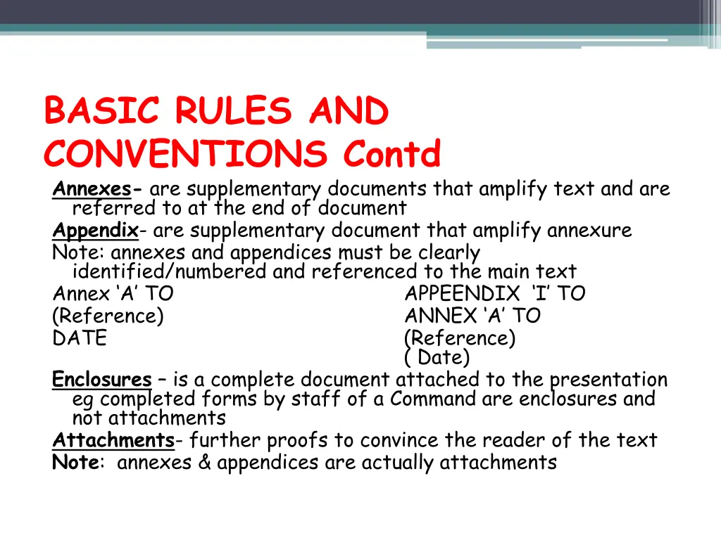 basic rules and conventions contd annexes