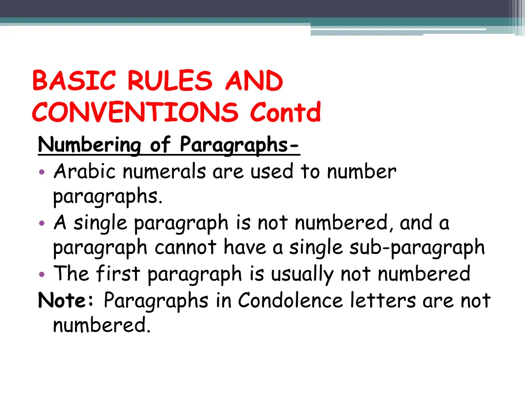 basic rules and conventions contd numbering