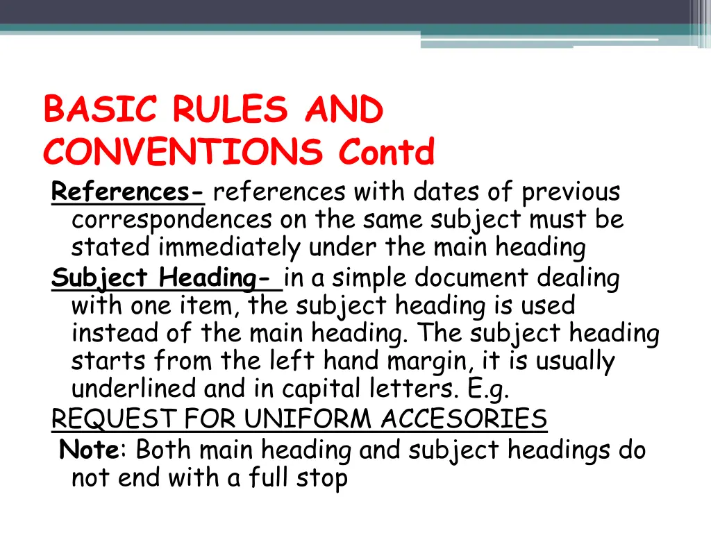 basic rules and conventions contd references