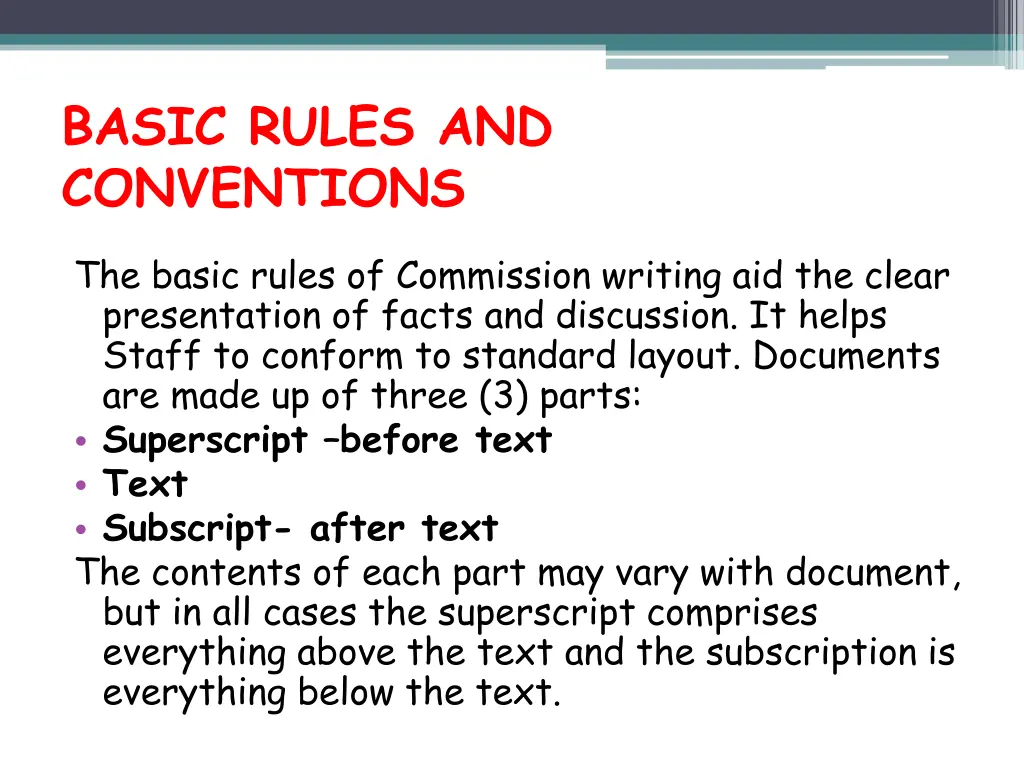 basic rules and conventions