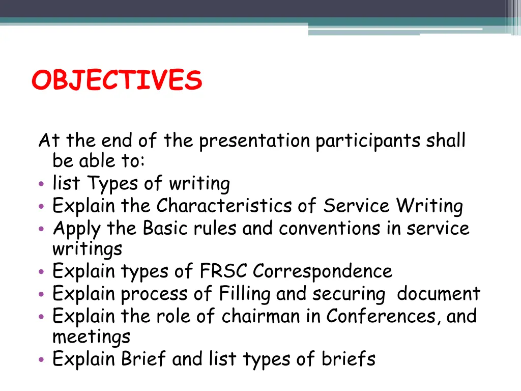 objectives