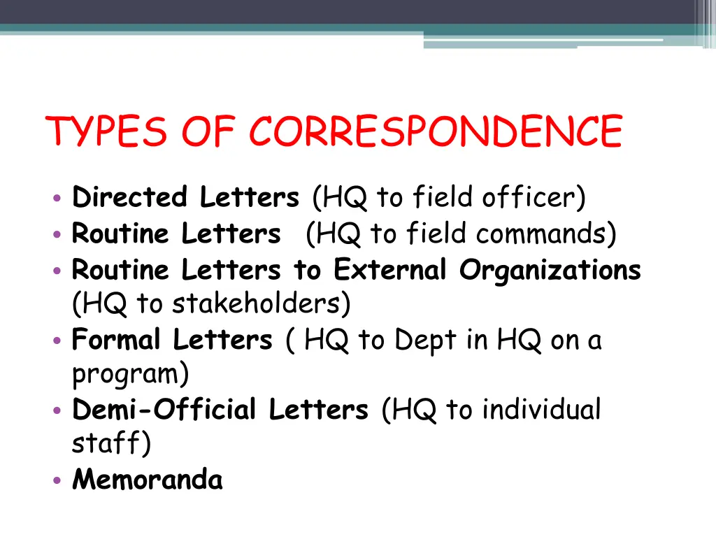 types of correspondence