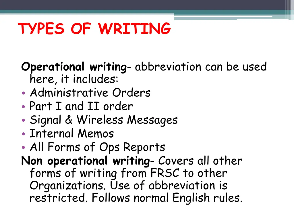 types of writing