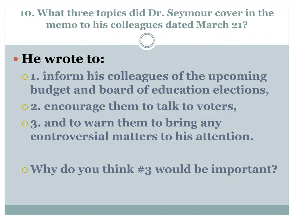 10 what three topics did dr seymour cover