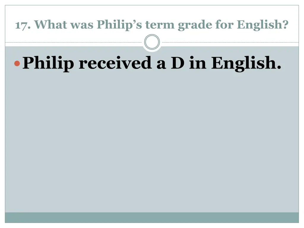 17 what was philip s term grade for english