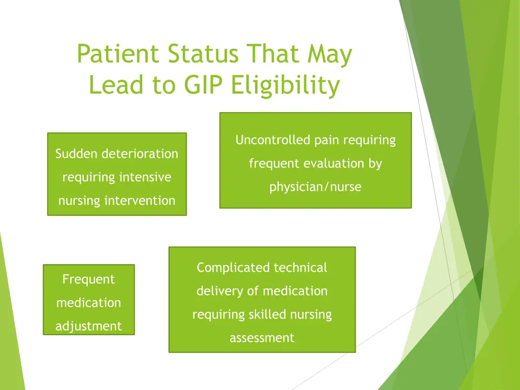 patient status that may lead to gip eligibility