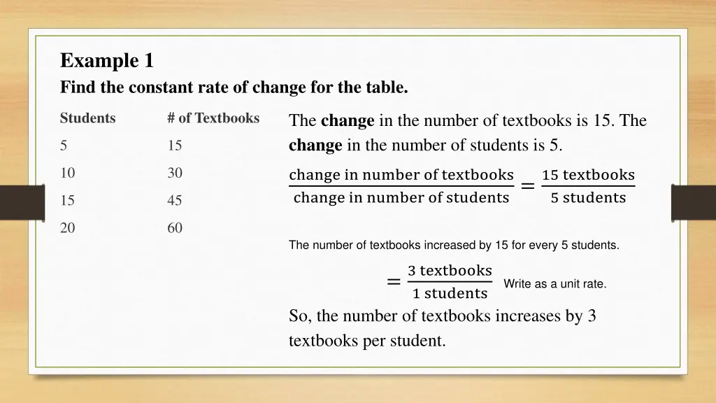 example 1 find the constant rate of change