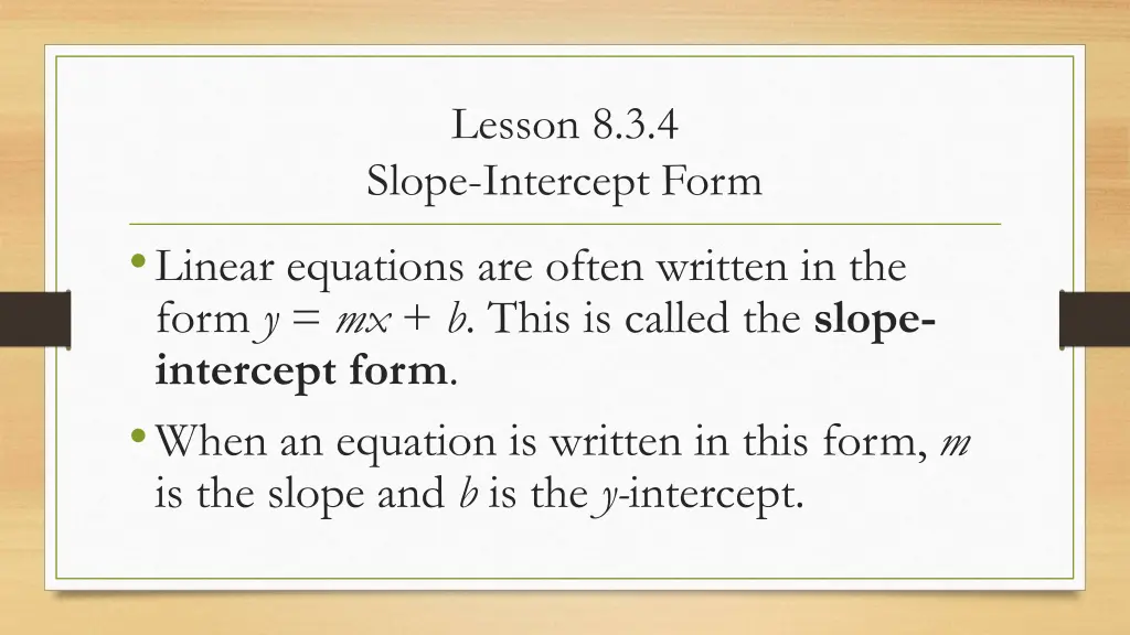 lesson 8 3 4 slope intercept form