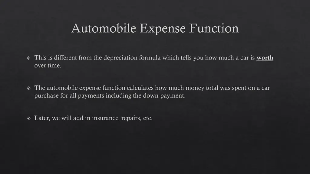 automobile expense function