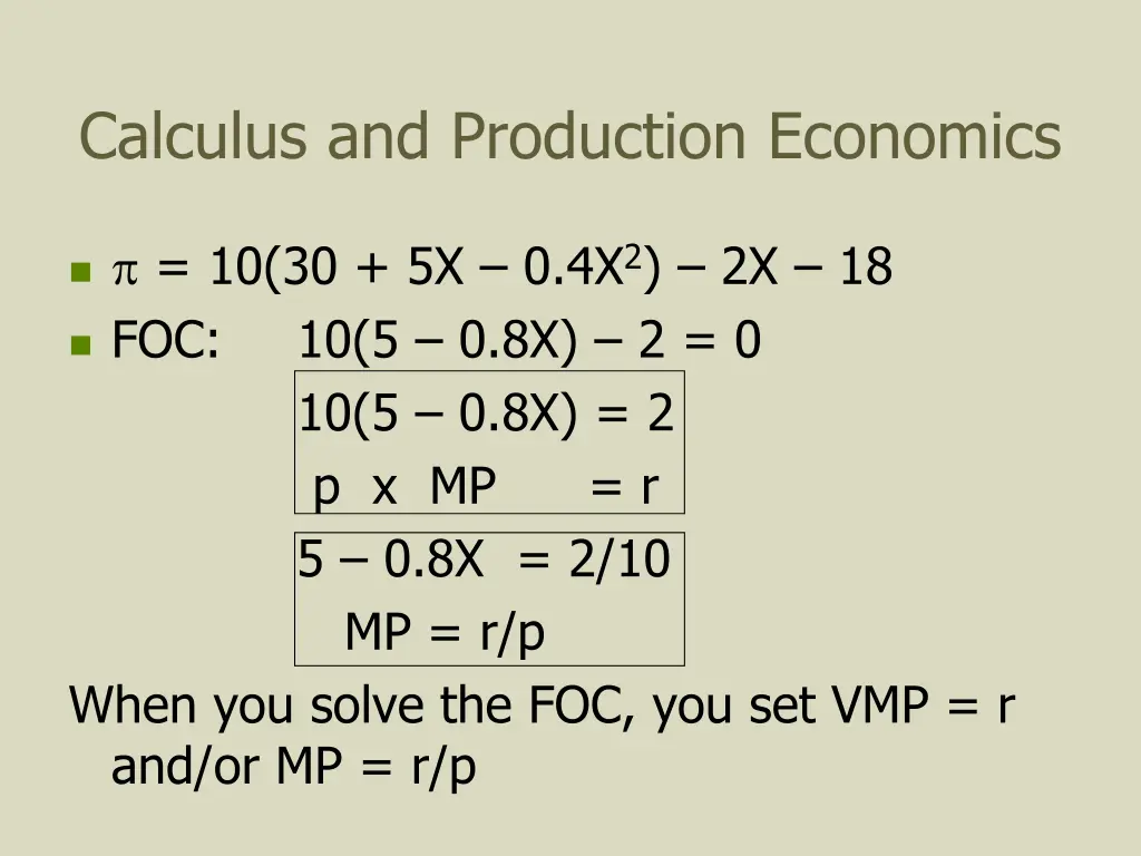 calculus and production economics 1