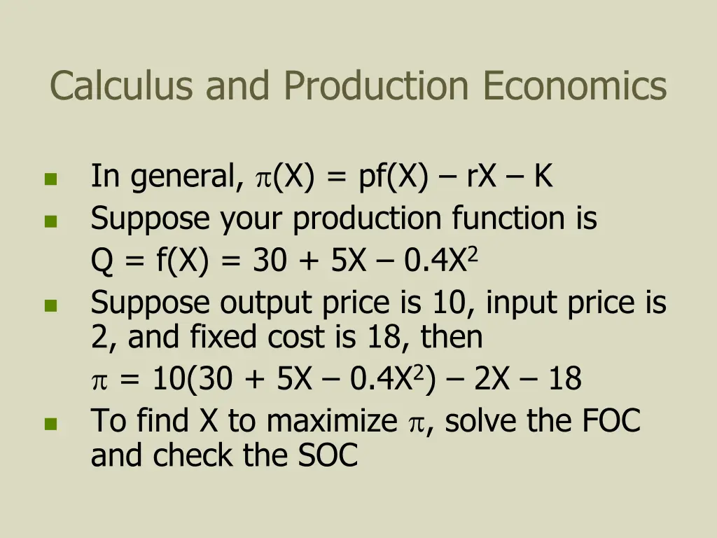 calculus and production economics