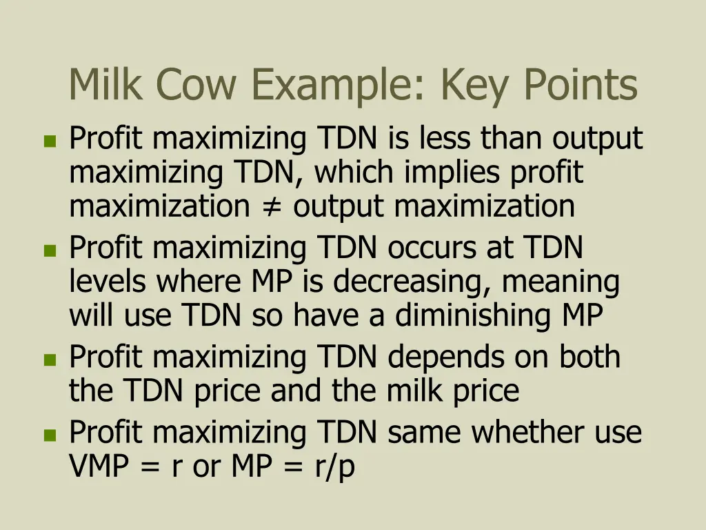 milk cow example key points profit maximizing