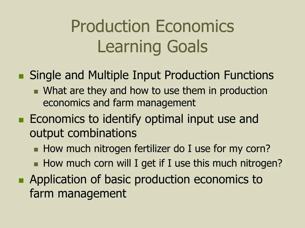 production economics learning goals