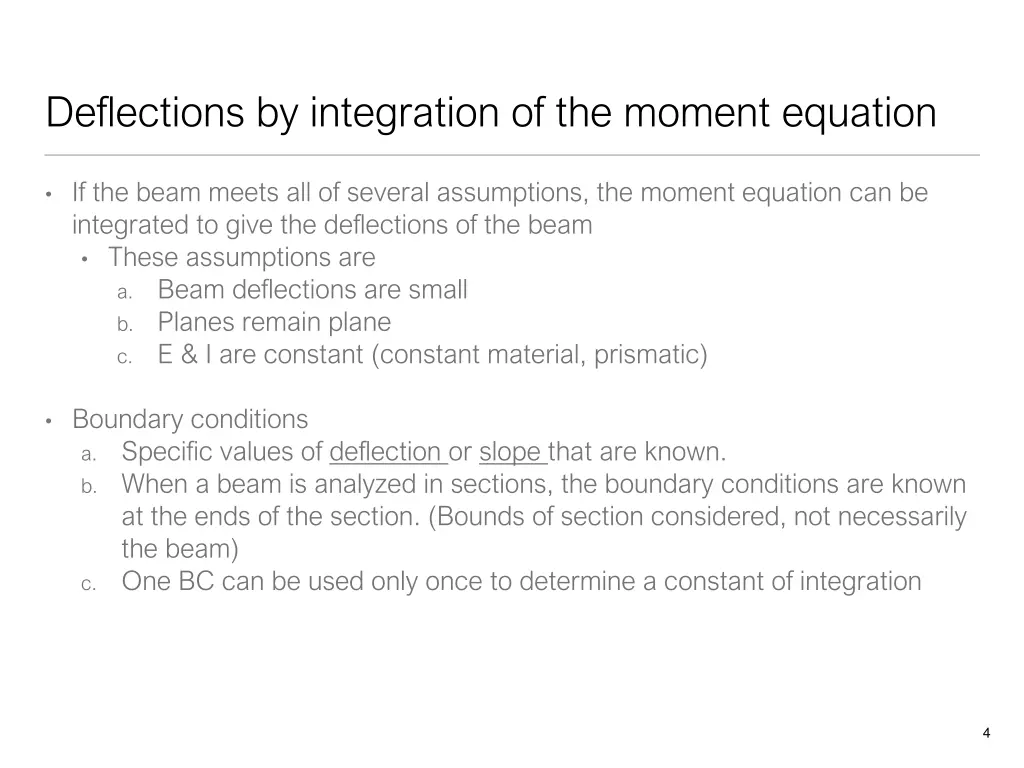 deflections by integration of the moment equation