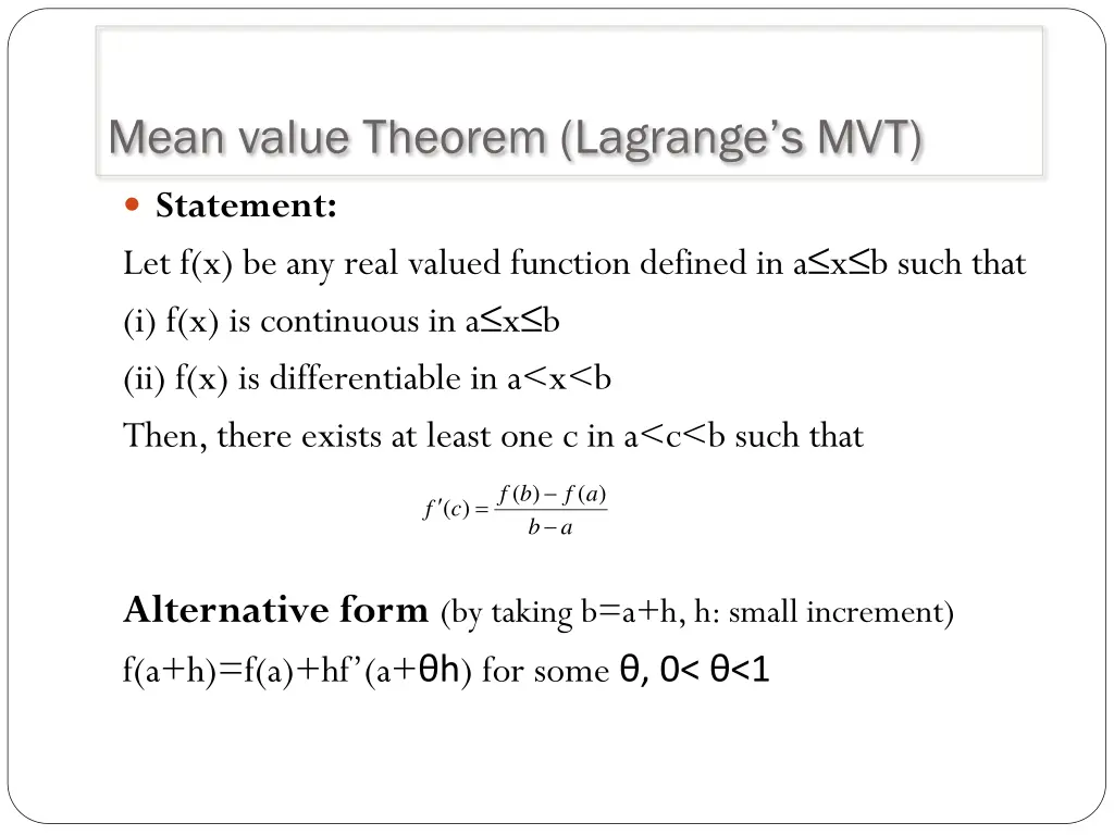 mean value theorem lagrange s mvt