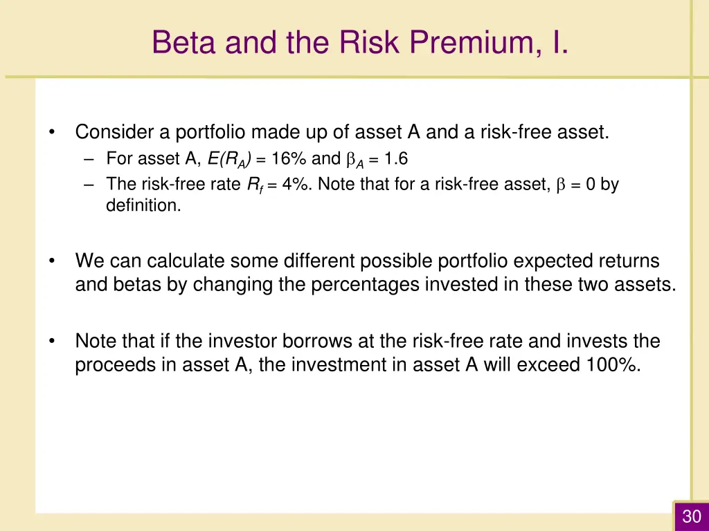 beta and the risk premium i