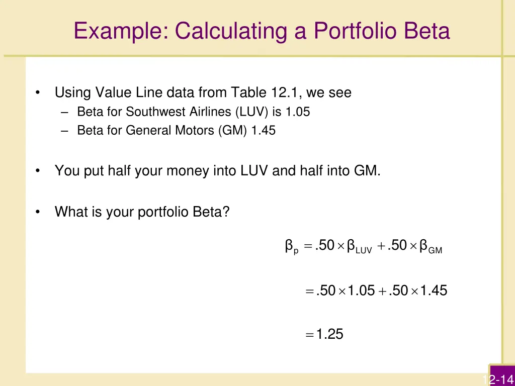 example calculating a portfolio beta