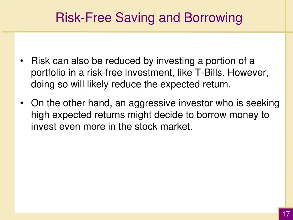 risk free saving and borrowing