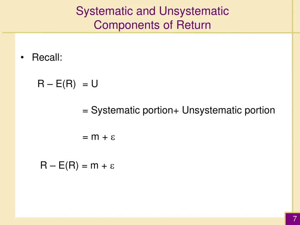 systematic and unsystematic components of return