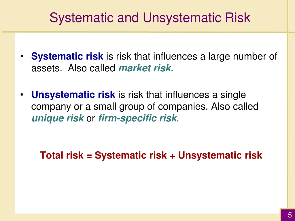 systematic and unsystematic risk