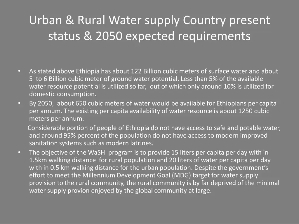 urban rural water supply country present status