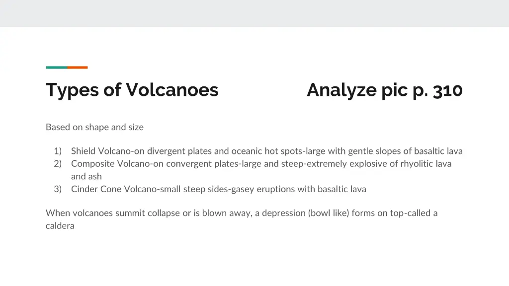 types of volcanoes analyze pic p 310