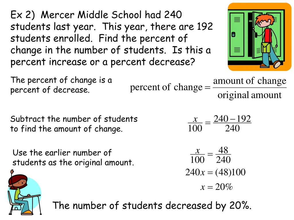 ex 2 mercer middle school had 240 students last