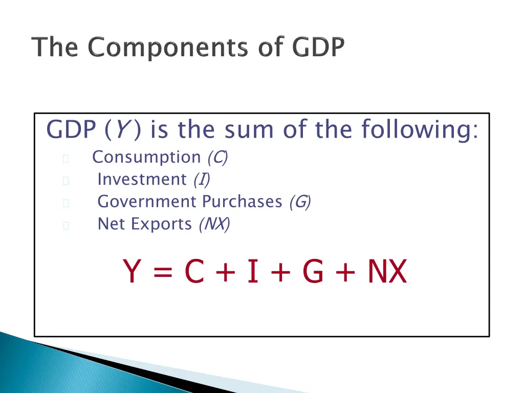 gdp y is the sum of the following consumption