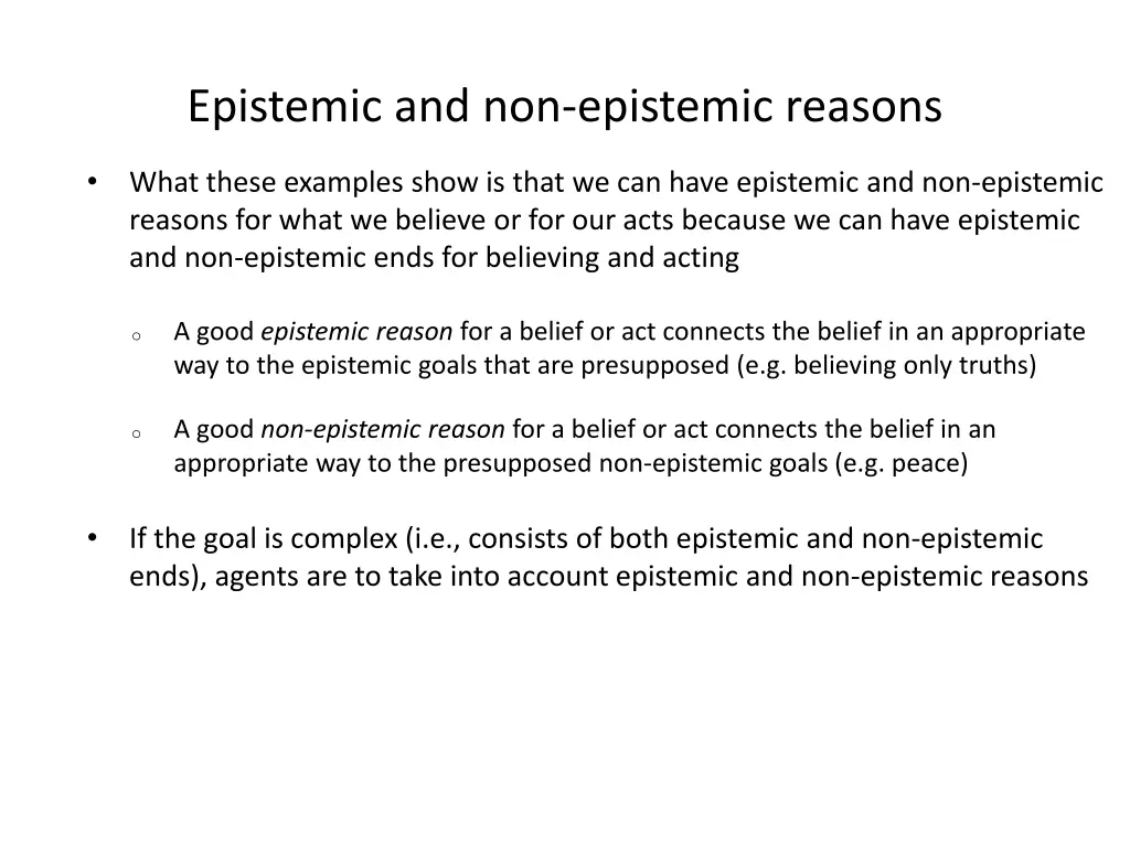 epistemic and non epistemic reasons