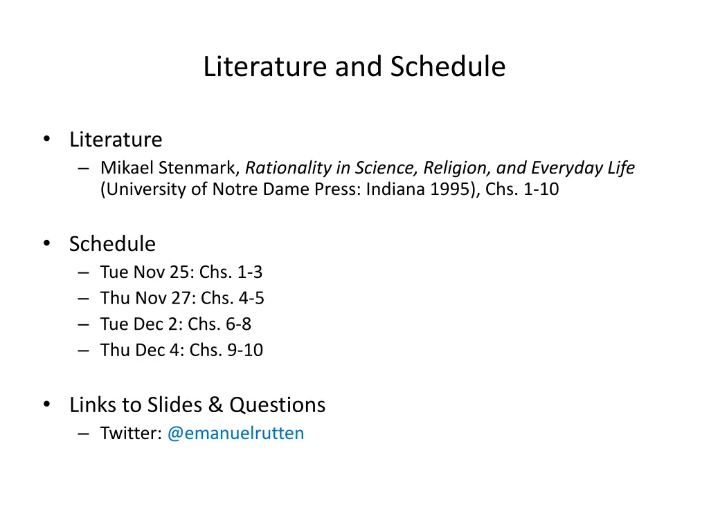 literature and schedule