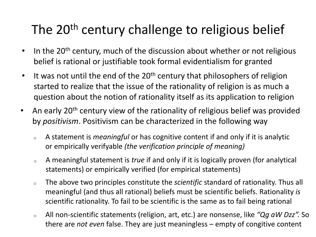 the 20 th century challenge to religious belief