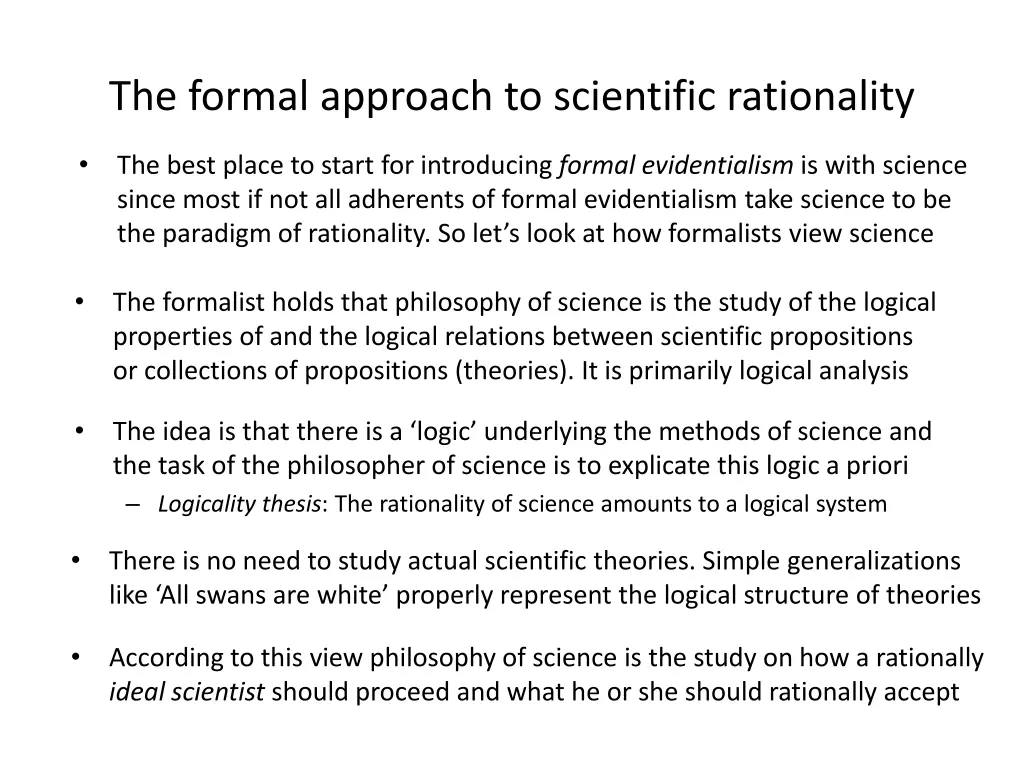 the formal approach to scientific rationality