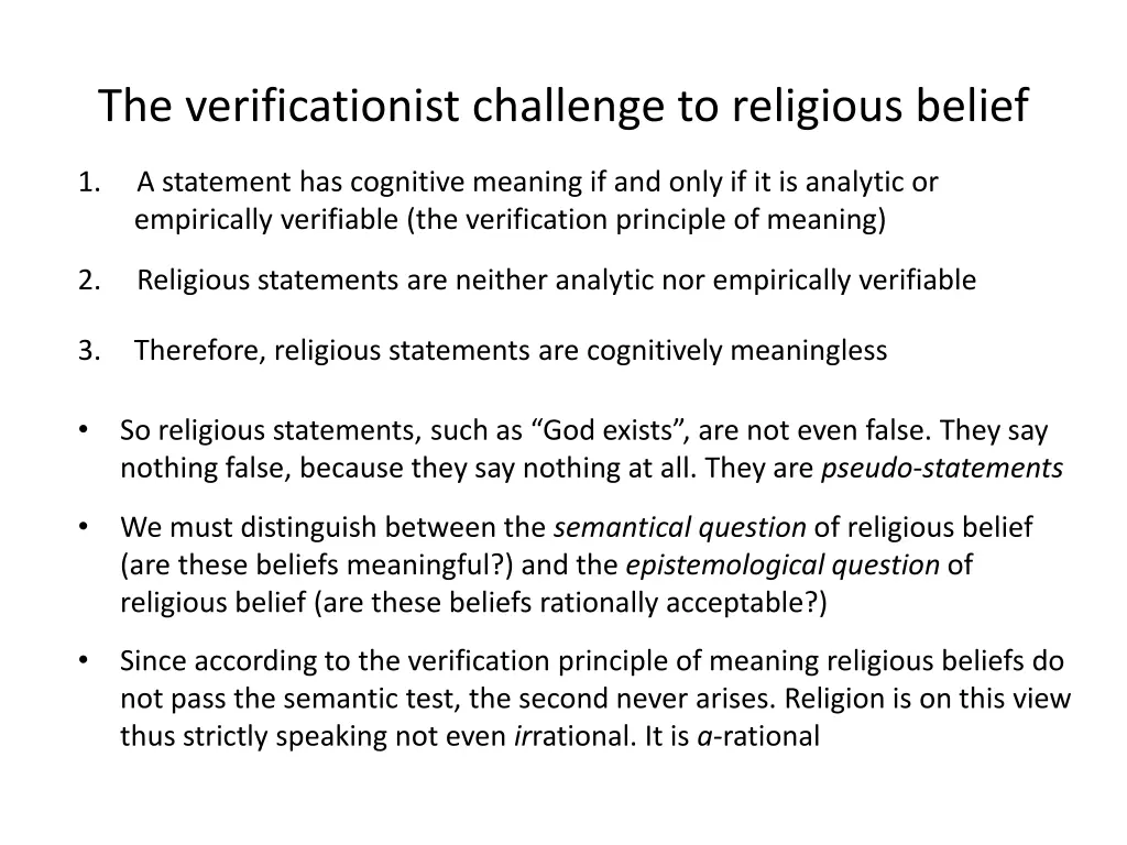 the verificationist challenge to religious belief