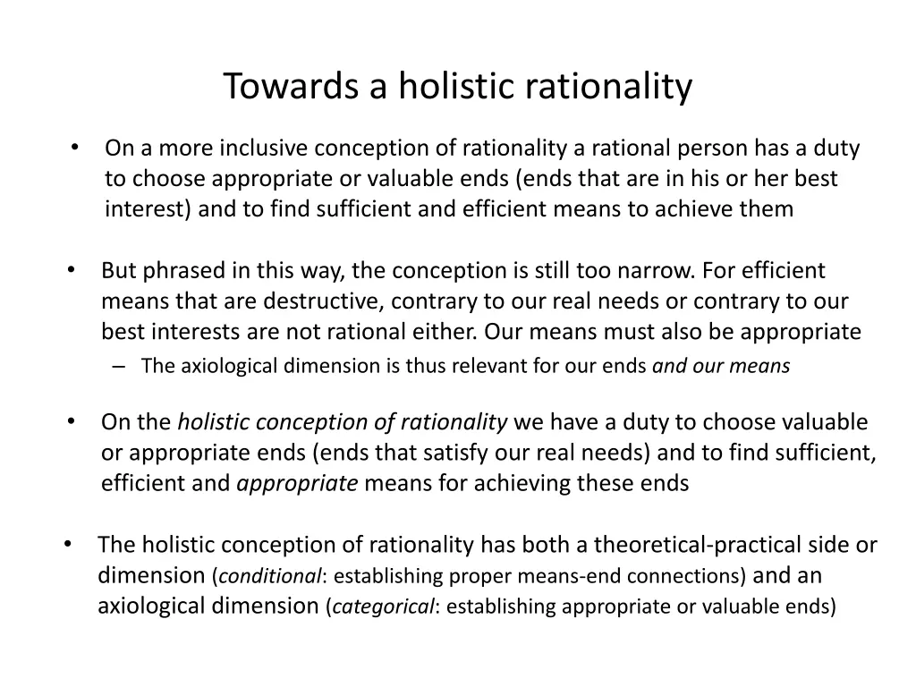 towards a holistic rationality 1