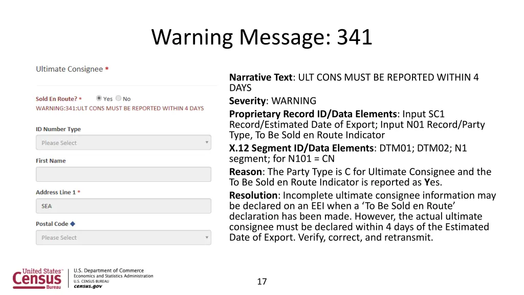 warning message 341