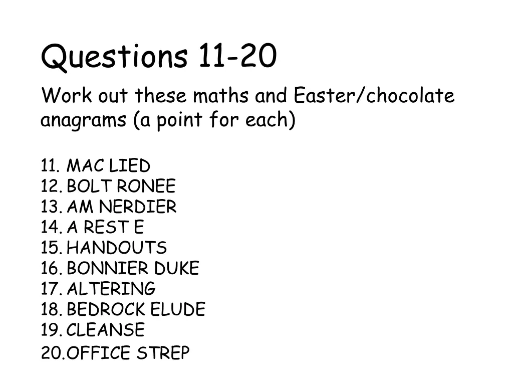 questions 11 20 work out these maths and easter