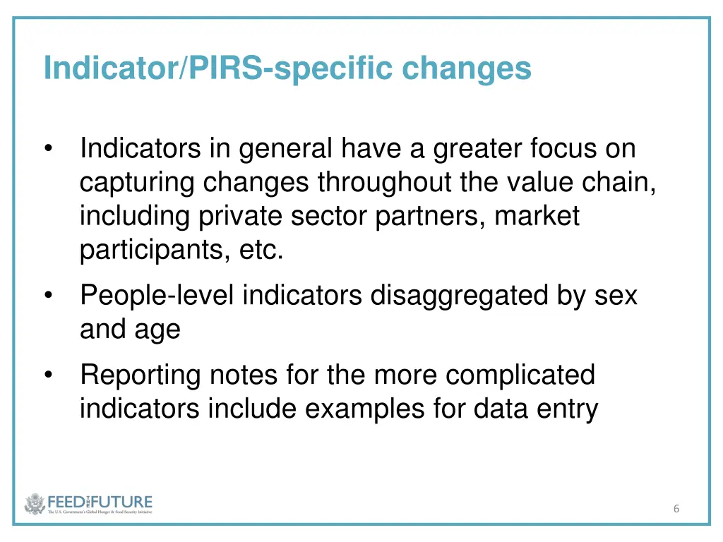 indicator pirs specific changes