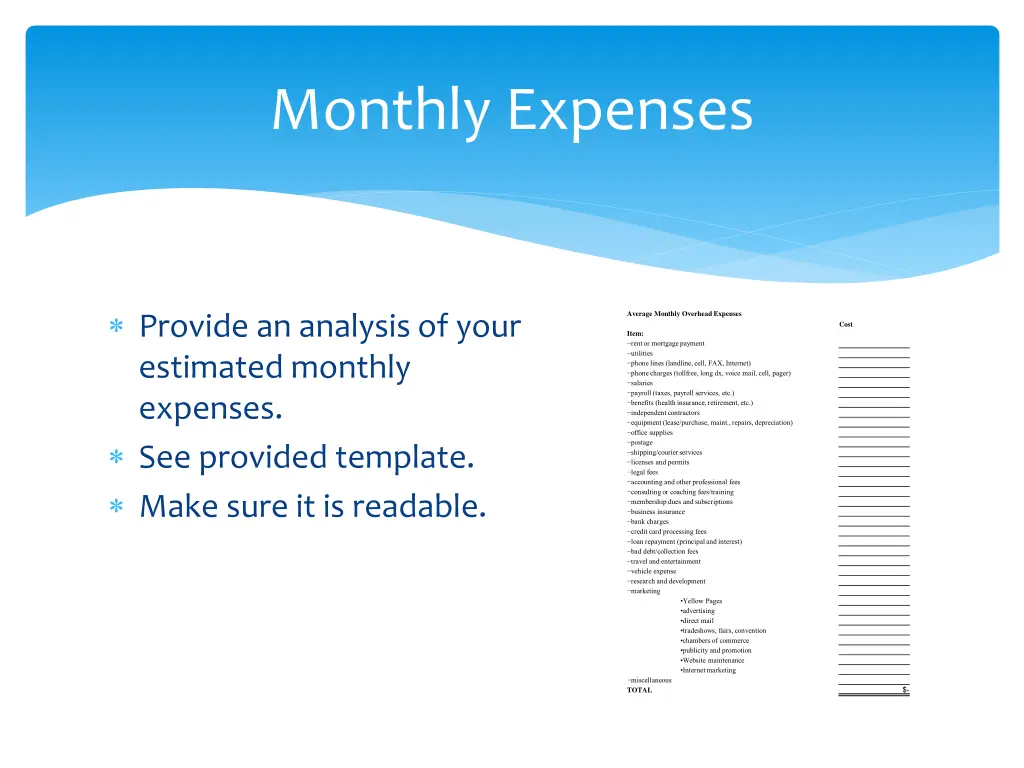 monthly expenses