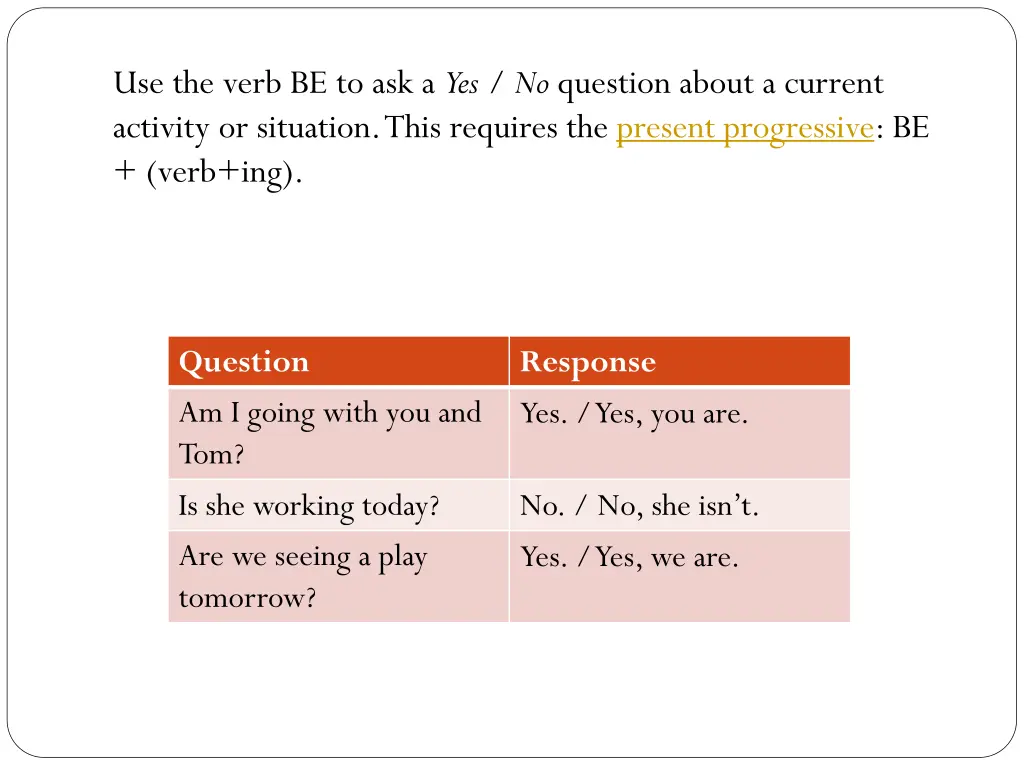 use the verb be to ask a yes no question about