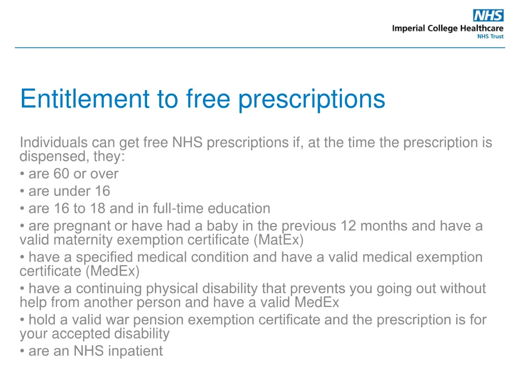 entitlement to free prescriptions