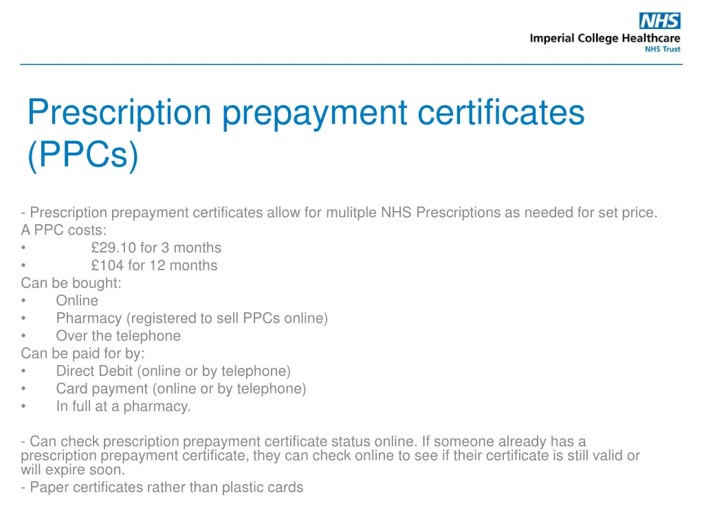 prescription prepayment certificates ppcs