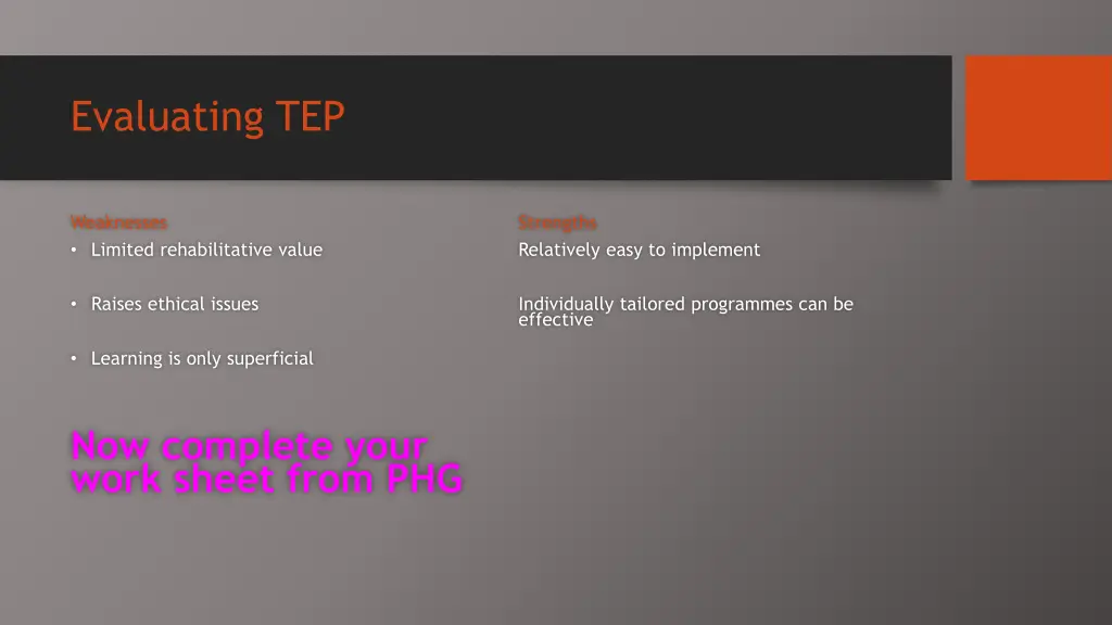 evaluating tep