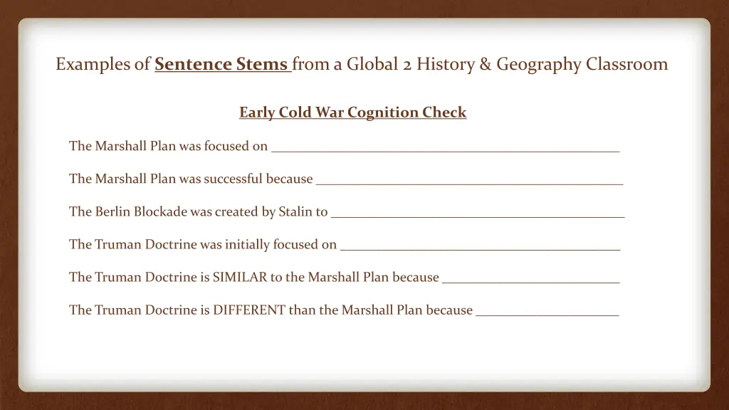 examples of sentence stems from a global