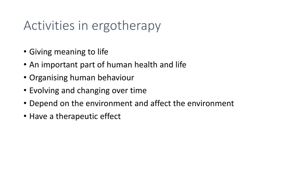 activities in ergotherapy